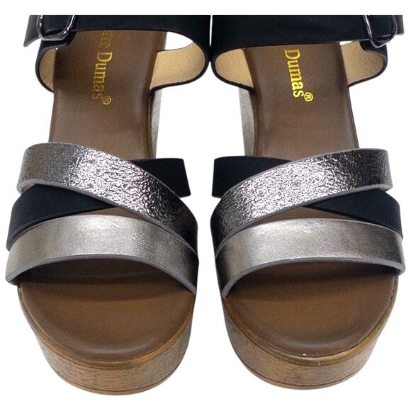 Pierre Dumas High Heel Platform Wedge Strappy Sandals Women's 6  Black Silver - Picture 5 of 8